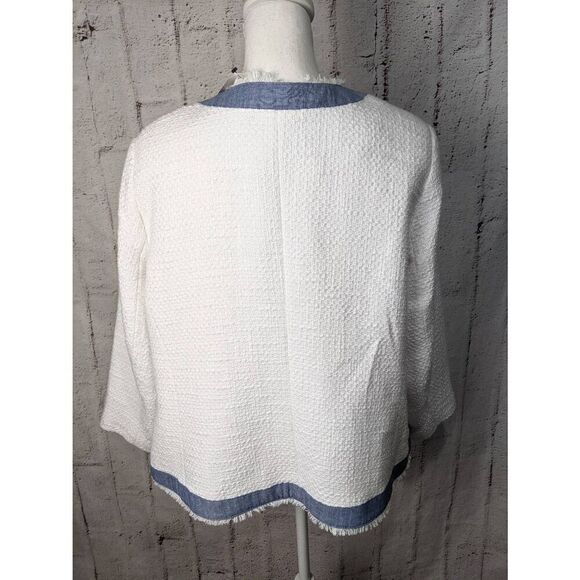 Talbots‎ NWT Tweed Texture White Blazer w Denim Trim Fringe Edge Sz 14 New - Picture 3 of 8